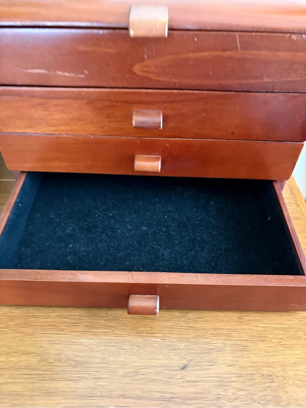 Vintage 4 Drawer Wood Jewelry Box VGUC MCM